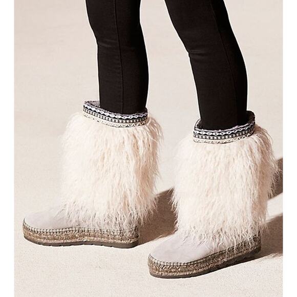 Free People Shoes - Free People Blanche Mountain Boots Suede Fuzzy Faux Yak Fur Mid Calf Snow Boot